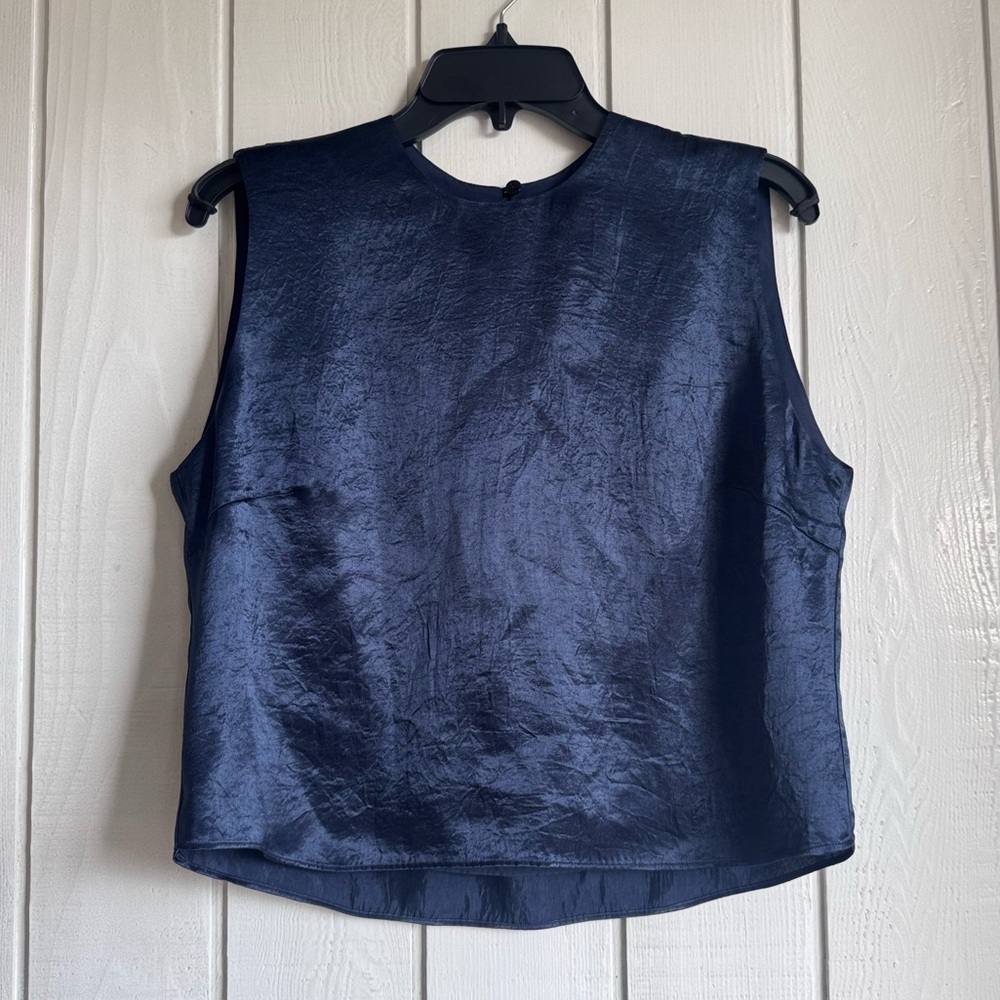 Adolfo Dominguez Navy Blue Satin Top